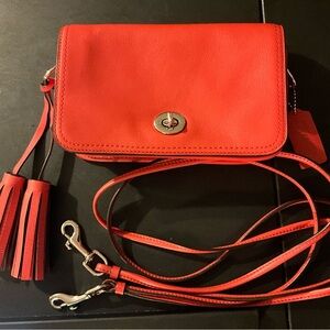 Coach Legacy Penny #19914 Bright Coral Crossbody w/Tassels Turn Lock EUC